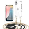 Husă cu lănțișor pentru iPhone 16, ERBORD MagSafe, transparentă + sticlă pentru ecran