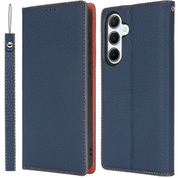 Cu clapetă pentru Samsung Galaxy S25, Litchi Skin Grain, albastru închis