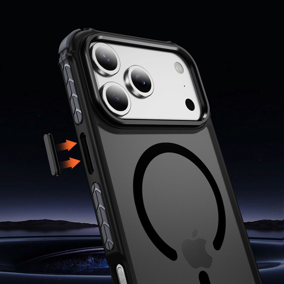 Carcasă Matt pentru iPhone 17 Pro, blindată, pentru MagSafe, fumurie cu margini negre