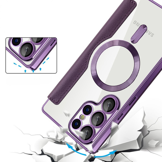 Cu clapetă pentru Samsung Galaxy S25 Ultra, RFID Wallet MagSafe CamShield, violet