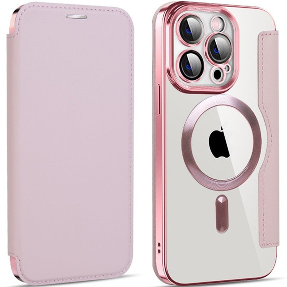 Cu clapetă pentru iPhone 13 Pro, RFID Wallet MagSafe CamShield, roz