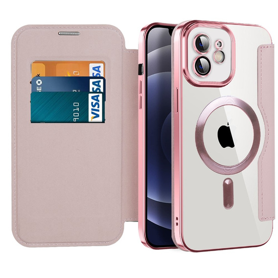 Cu clapetă pentru iPhone 12, RFID Wallet MagSafe CamShield, roz