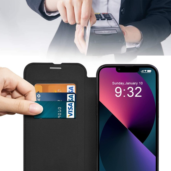 Cu clapetă pentru iPhone 13, RFID Wallet MagSafe CamShield, negru