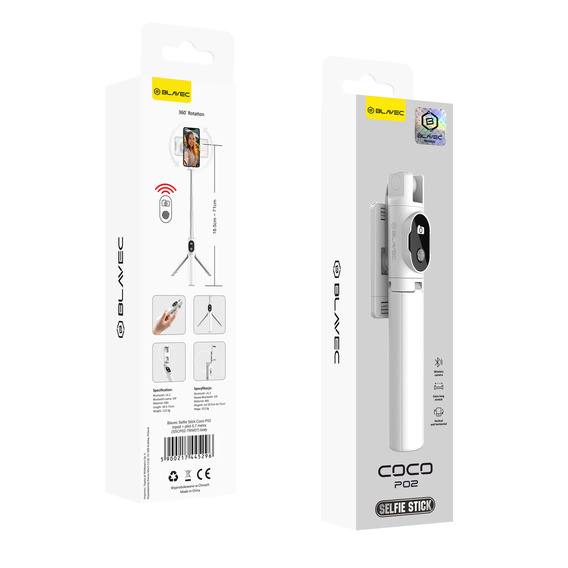 Selfie stick cu funcție de trepied și telecomandă Bluetooth, pentru smartphone-uri cu lățimea între 6,5 cm și 9,5 cm