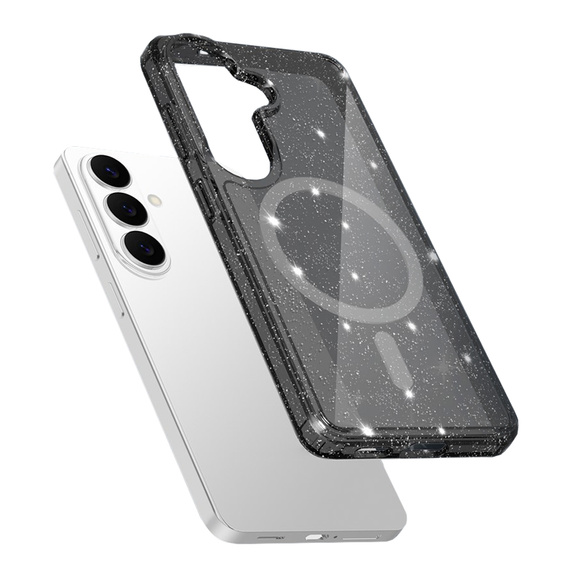 Husă cu sclipici, pentru MagSafe pentru Samsung Galaxy S26 Plus, transparentă/neagră