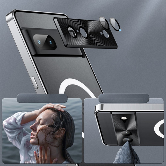 Carcasă de protecție pentru camera foto pentru Google Pixel 8, CamShield MagSafe, transparent / argintiu
