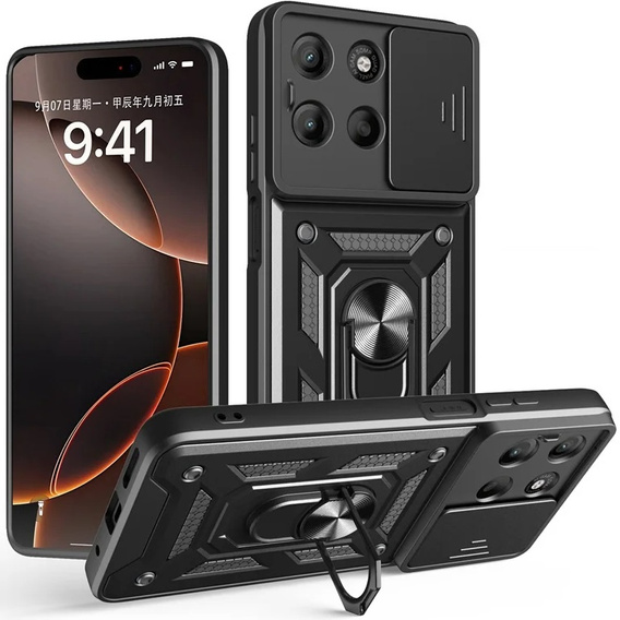 Husă blindată pentru Motorola Moto G15 / Motorola Moto G15 Power, CamShield Slide, negru