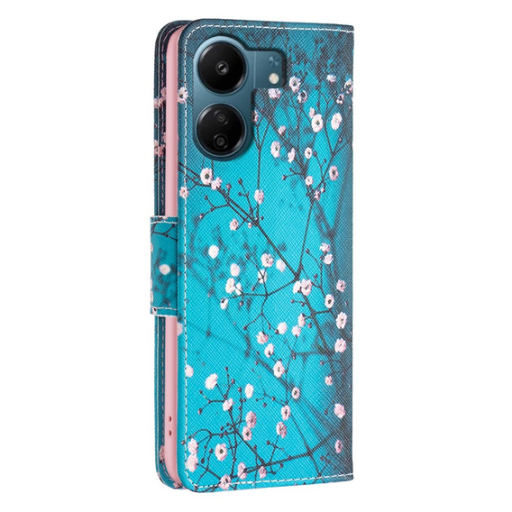 Cu clapetă pentru Xiaomi Redmi 13C / Poco C65, Wallet, Sakura, albastru