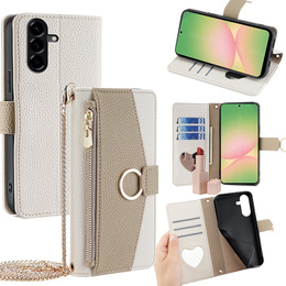 Carcasă flip pentru Samsung Galaxy A56 5G, Wallet Zipper Pocket, cu oglindă, alb