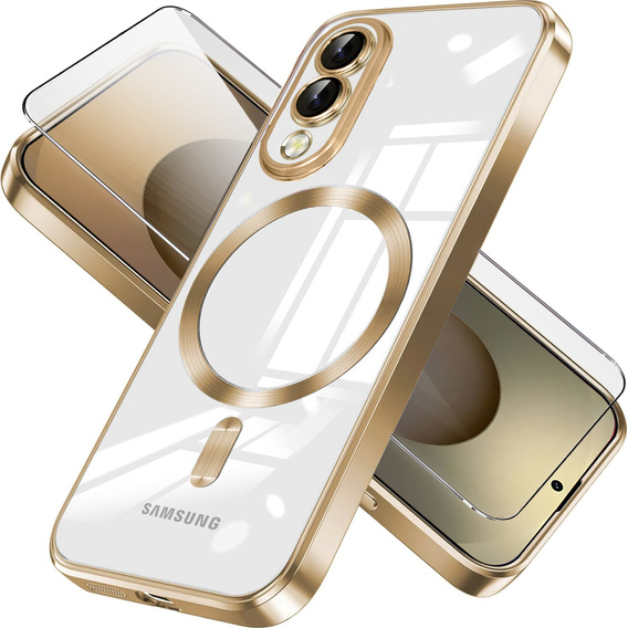 Husă pentru Samsung Galaxy S25 Edge, Electro MagSafe, de aur + Sticlă pentru ecran