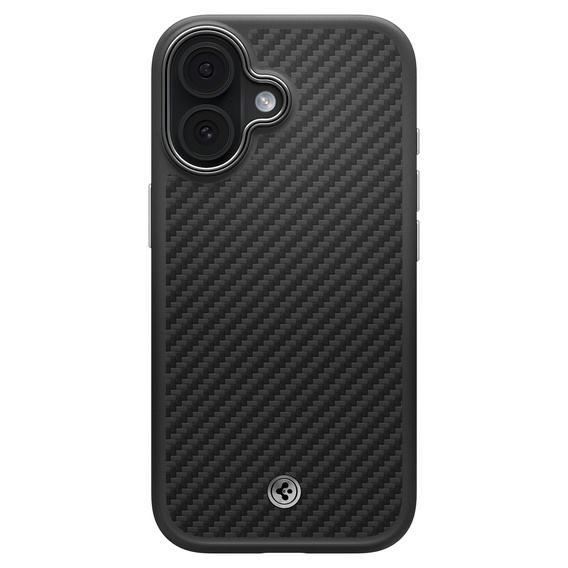 Geantă Spigen Enzo Aramid MagSafe pentru iPhone 17, negru carbon / argintiu