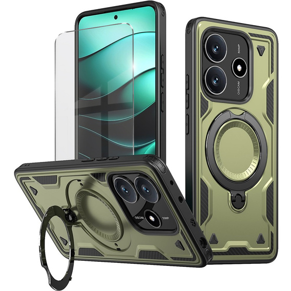 Carcasă pentru Xiaomi Redmi Note 14 5G, Military MagSafe, verde + 9H Glass