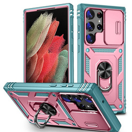 Husă blindată pentru Samsung Galaxy S24 Ultra, CamShield Slide, verde / roz