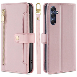 Cu clapetă pentru Samsung Galaxy A16, Wallet Zipper Pocket, roz