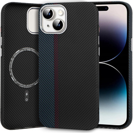 Carcasa pentru iPhone 14, Carbon Fiber MagSafe, negru / albastru