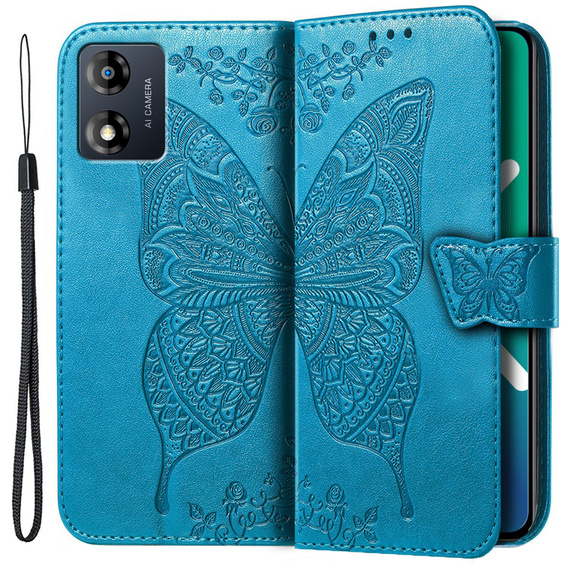 Cu clapetă pentru Motorola Moto E13, Butterfly, albastru