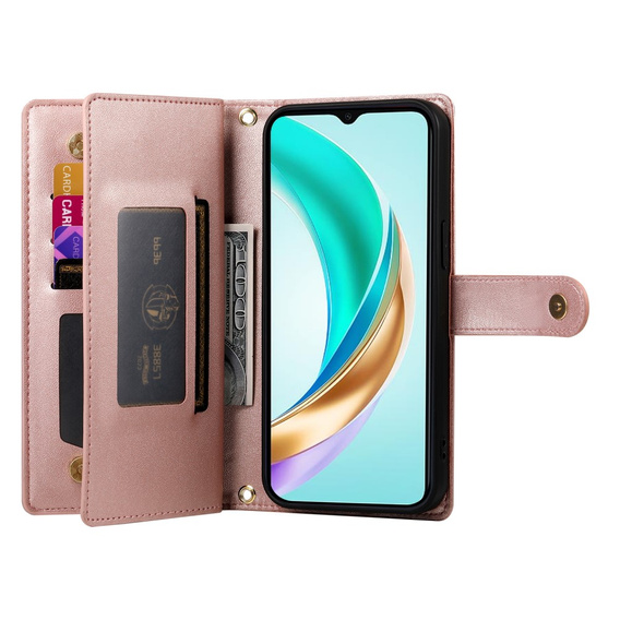 Cu clapetă pentru Honor Magic 7 Lite, Wallet Zipper Pocket, roz