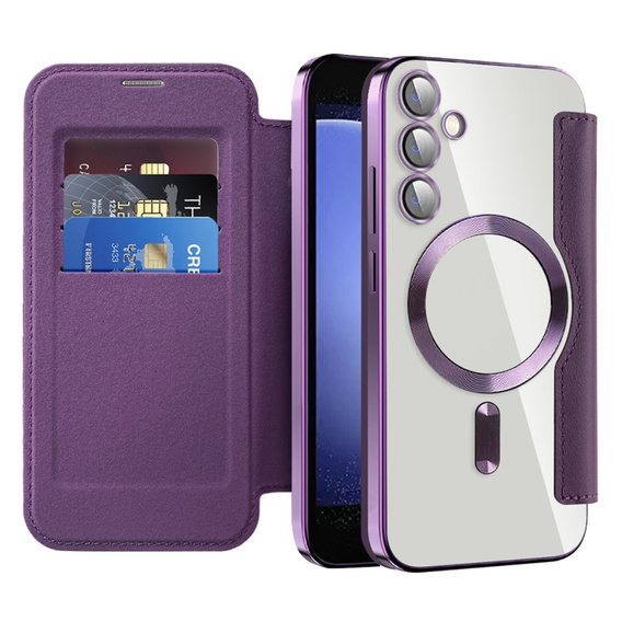 Cu clapetă pentru Samsung Galaxy S23 FE, RFID Wallet MagSafe CamShield, violet