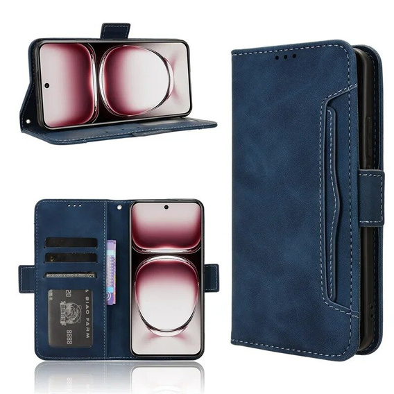 Cu clapetă pentru Oppo Reno 12 Pro, Card Slot, albastru închis