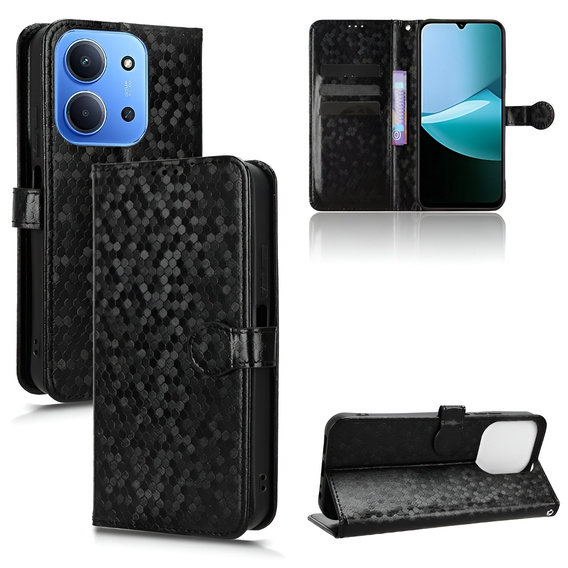 Husa cu clapetă pentru Xiaomi Redmi 15C 4G/LTE, Wallet Rhombus, negru