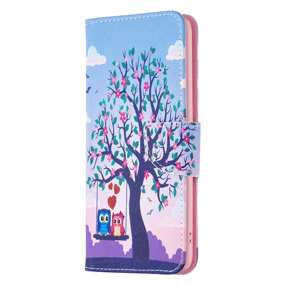 Cu clapetă pentru Xiaomi 13 Lite, Wallet, tree & owls, albastru