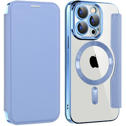 Cu clapetă pentru iPhone 15 Pro, RFID Wallet MagSafe CamShield, albastru
