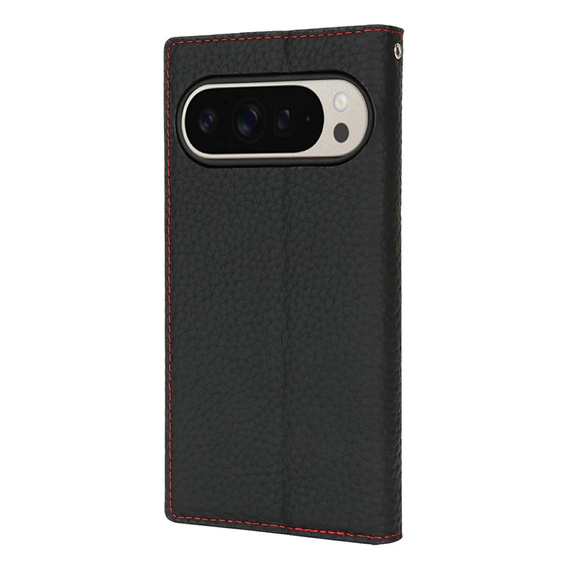 Husă cu clapetă pentru Google Pixel 10 Pro XL, piele Litchi Grain, negru