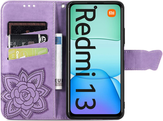 Cu clapetă pentru Xiaomi Redmi 13, Butterfly, violet