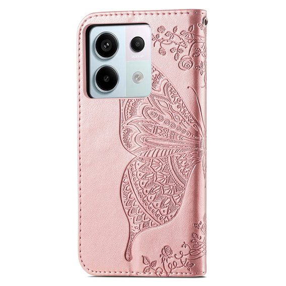 Cu clapetă pentru Xiaomi Redmi Note 13 Pro 5G, Butterfly, roz rose gold