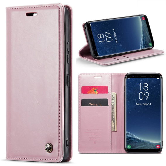 Carcasă flip CASEME pentru Samsung Galaxy S8, Waxy Textured, roz