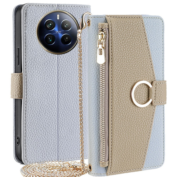 Carcasă flip pentru Realme 12 Pro 5G / 12 Pro+ 5G, Wallet Zipper Pocket, cu oglindă, albastru