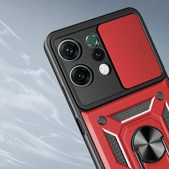 Carcasă blindată pentru Oppo Reno 14, cu protecție pentru cameră, cu suport, roșu