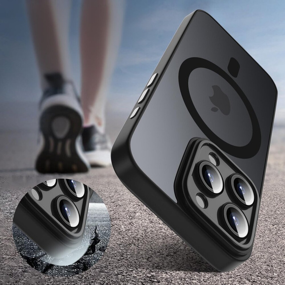 Husă pentru iPhone 15 Pro Max, pentru MagSafe, ERBORD Matt Case, negru + sticlă pentru ecran