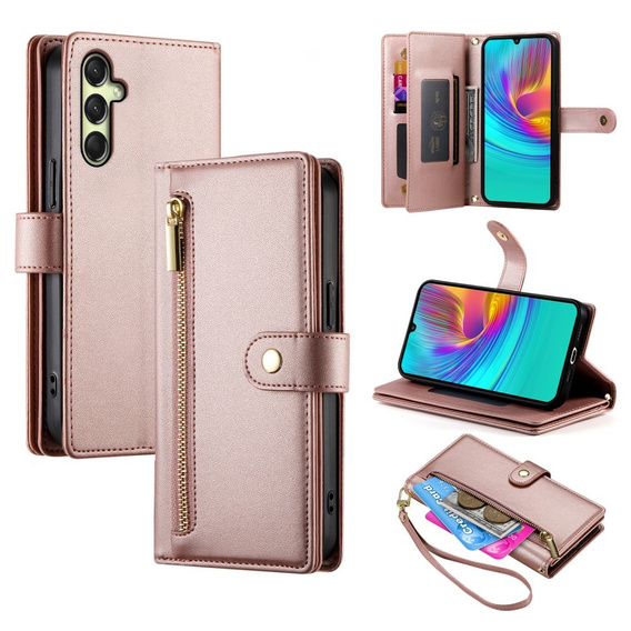 Cu clapetă pentru Samsung Galaxy A56 5G, Wallet Zipper Pocket, roz