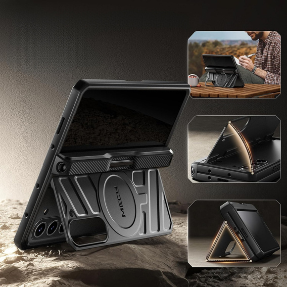 Carcasă pentru Samsung Galaxy S24 Ultra, seria Tongate MECH cu suport, negru