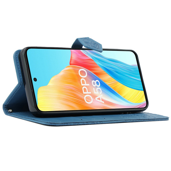 Cu clapetă pentru Oppo A58 4G, Mandala, albastru