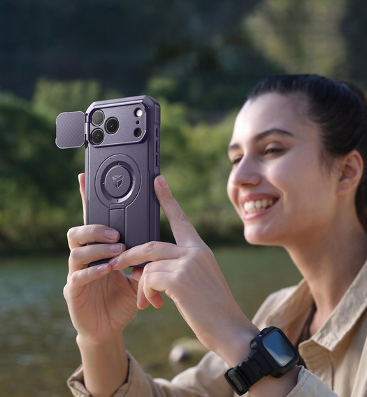 Carcasă blindată Dexnor cu suport și obturator de cameră, pentru MagSafe pentru iPhone 17 Pro Max
