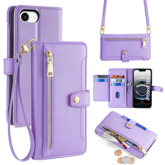 Cu clapetă pentru iPhone 16E, Wallet Zipper Pocket, violet