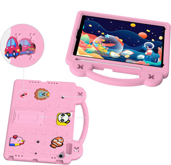 Husă pentru copii pentru iPad 10.2" 2021/2020/2019 (9/8/7 gen.) / Air 10.5" 2019 (3 gen.), Cute Patterns, cu suport, roz