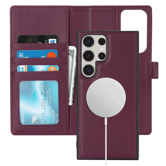 Husă cu clapetă pentru Samsung Galaxy S23 Ultra, portofel, pentru MagSafe, maroon