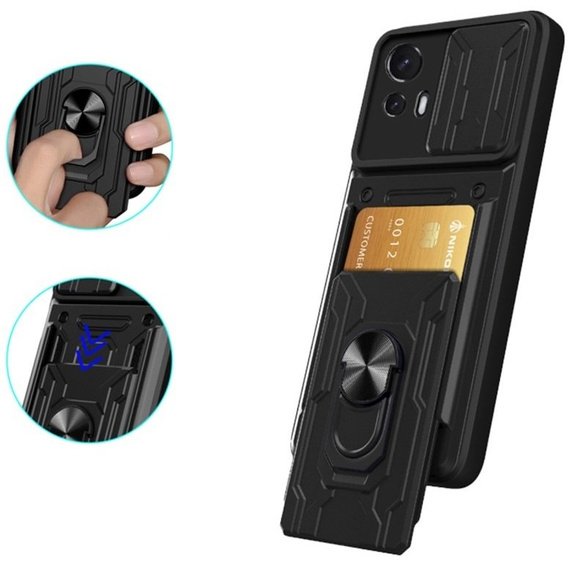 Husă blindată pentru Motorola Edge 30 Neo 5G, Camera Slide Card Slot, negru