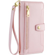 Cu clapetă pentru iPhone 14, Wallet Zipper Pocket, roz