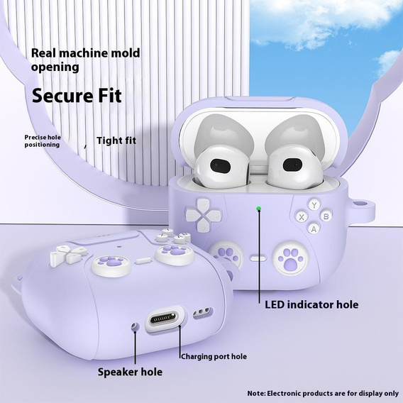 Husă din silicon cu motiv de labă de pisică cu inel pentru Apple AirPods Pro 3