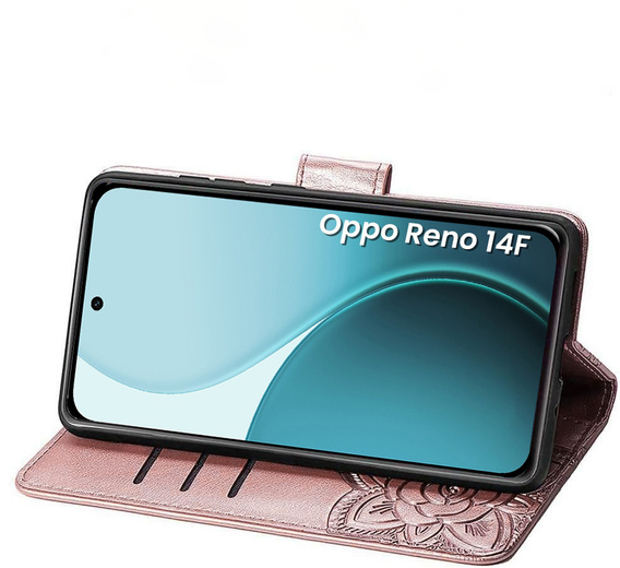 Carcasă cu clapetă pentru Oppo Reno 14F, portofel, Butterfly, aur roz