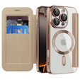 Cu clapetă pentru iPhone 16 Pro, RFID Wallet MagSafe CamShield, de aur