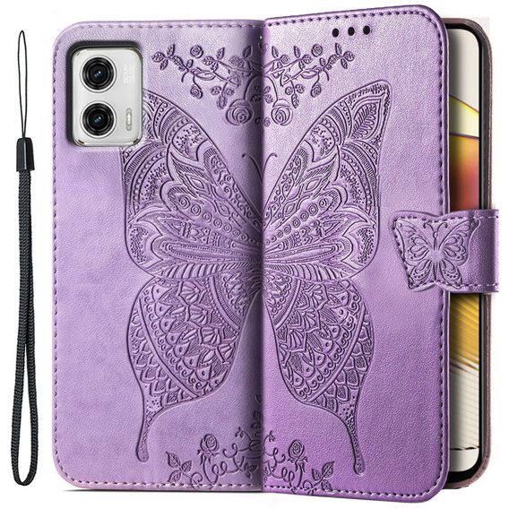 Cu clapetă pentru Motorola Moto G73 5G, Butterfly, violet