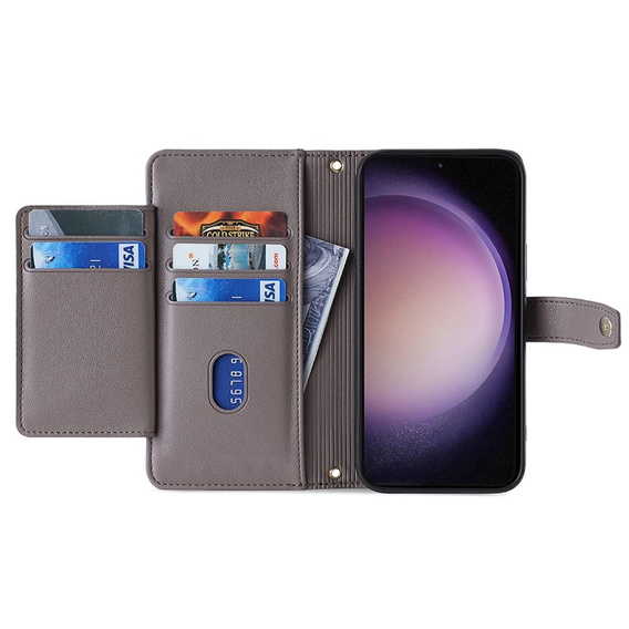 Cu clapetă pentru Samsung Galaxy A25 5G, Wallet Zipper Pocket, gri