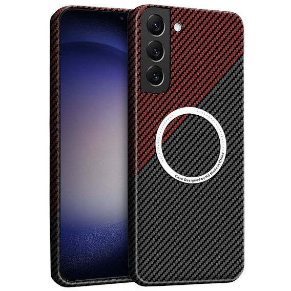 Huse pentru Samsung Galaxy S23, Magsafe Slim Carbon, negru / roșu