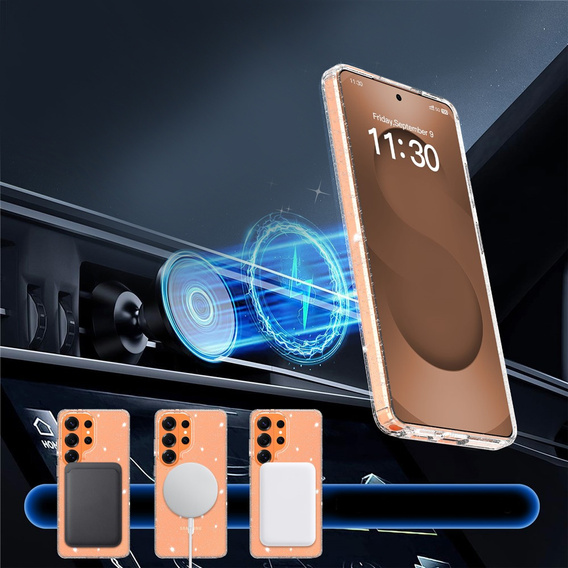 Husă cu sclipici, pentru MagSafe pentru Samsung Galaxy S26 Ultra, transparentă