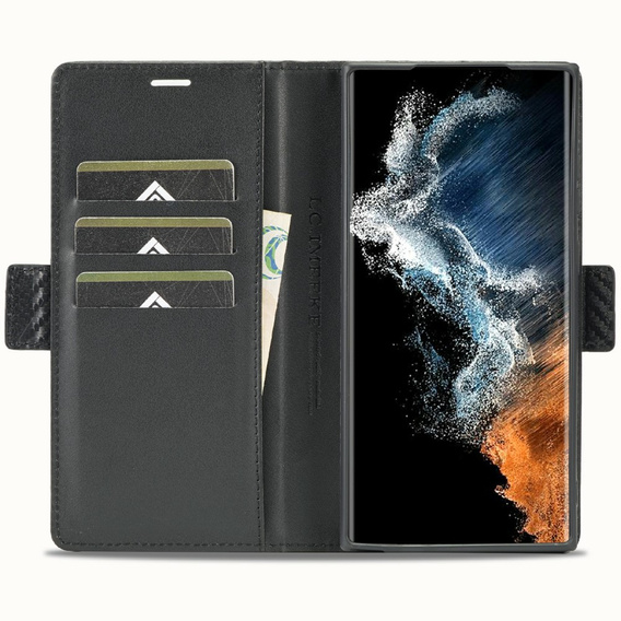 Carcasă cu clapetă pentru Samsung Galaxy S25 Ultra, Carbon LC.IMEEKE, negru